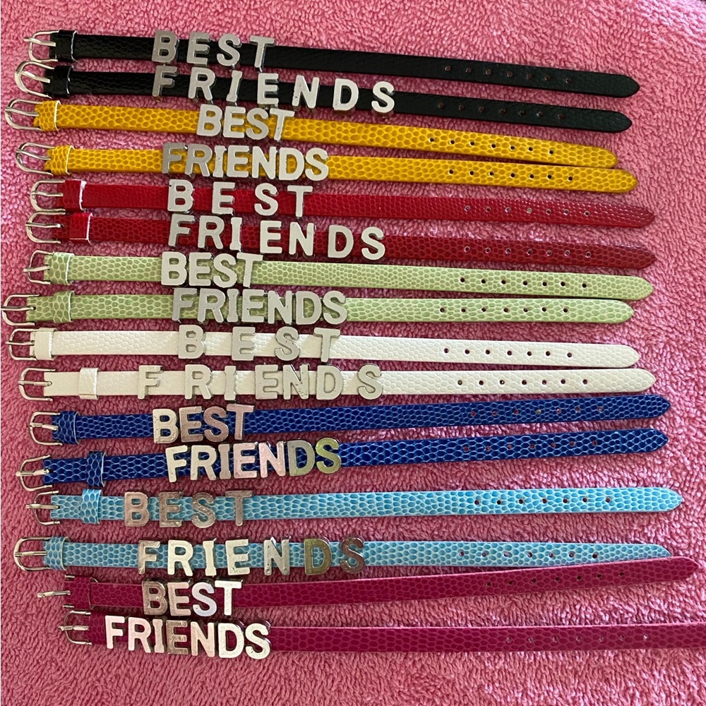 1-random leather Bracelet with silver best friends letters